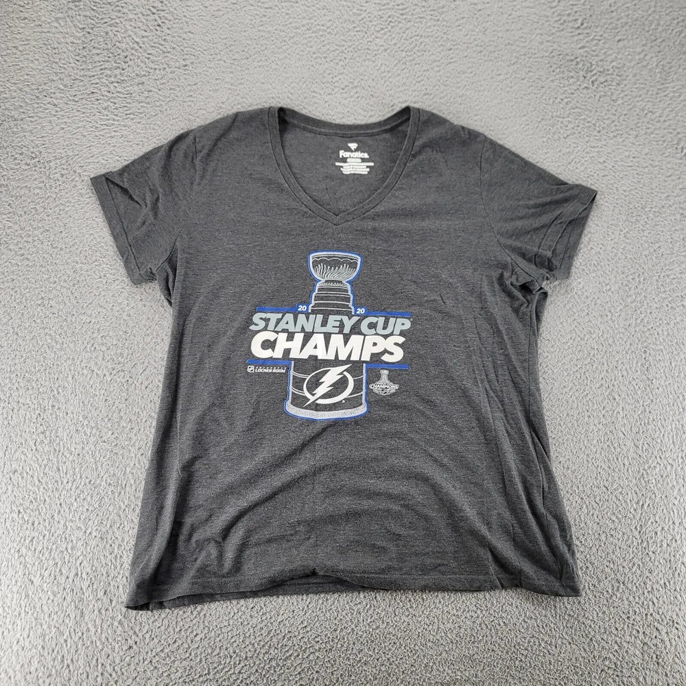 Fanatics Shirt Womens XL Gray 2020 Stanley Cup Champs Spellout Hockey Tampa‎ Bay